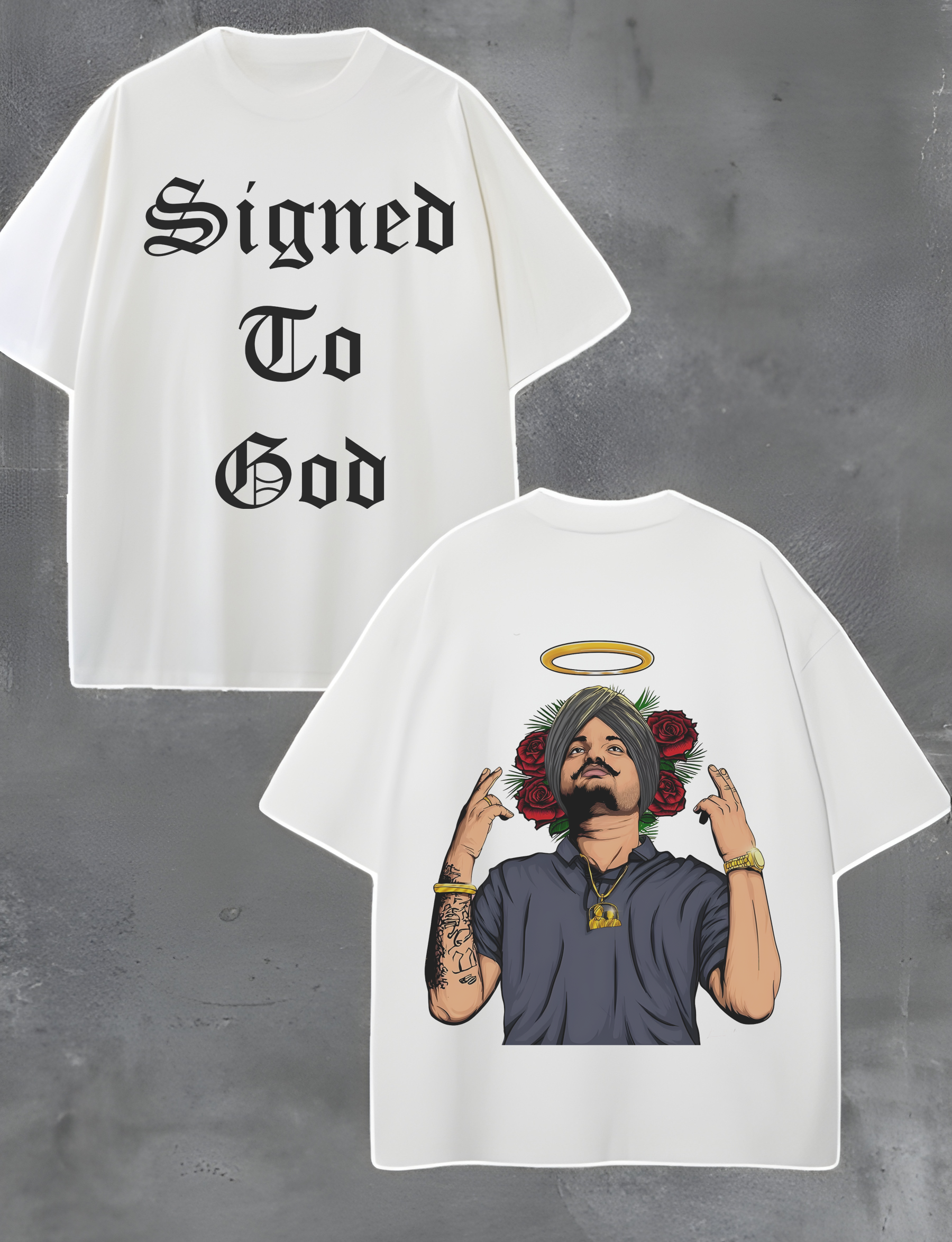 Oversized White Sidhu Moose Wala Signed TO God T-Shirt – 180 GSM Pure Cotton